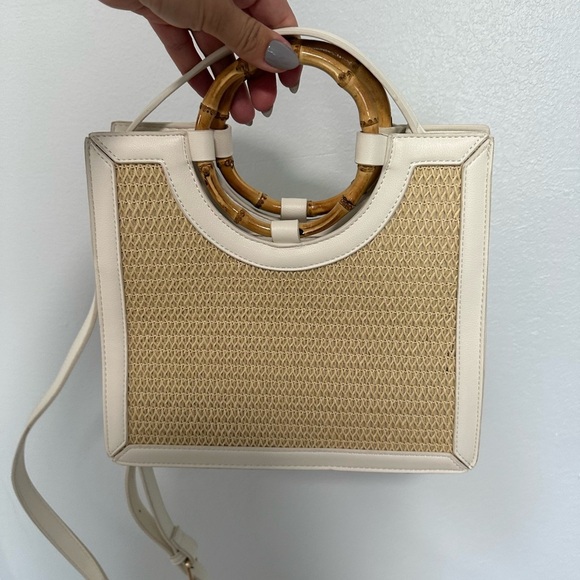 Like dream bamboo handle cross body strap handbag white and beige leather - Picture 1 of 7
